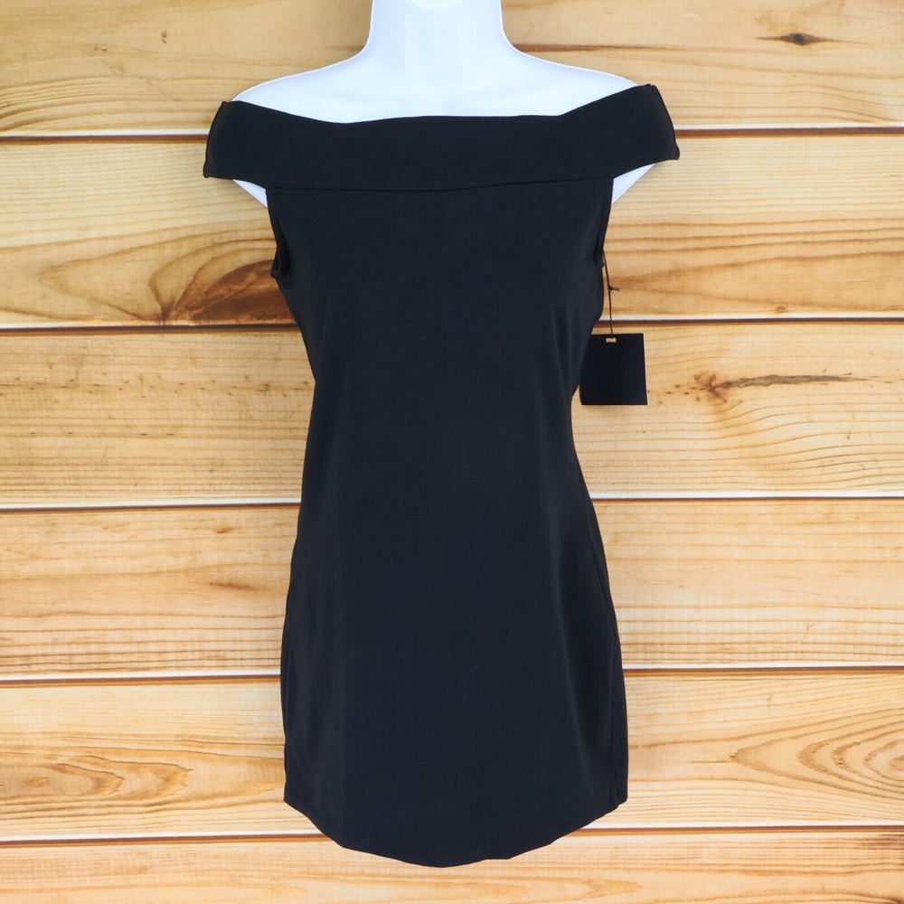 ASOS Shirt Strappy Back Womens Size 6 Black Off the Shoulder STRETCH